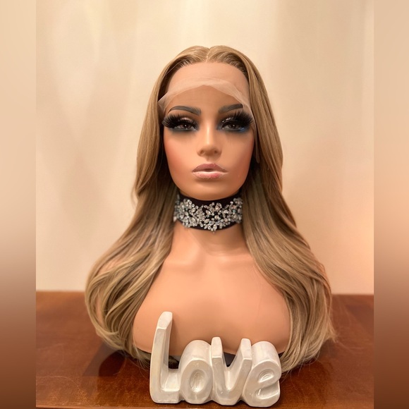 PREMIUM MOCCA BLONDE NATURAL LIGHT ENDS SET WAVY WIG NATURAL LACE HIGHLIGHTS - Picture 7 of 11